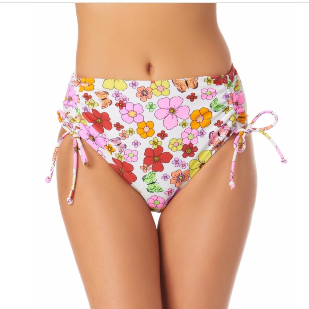alifornia Waves Juniors Printed Cinch-Side High-Waist Bikini Bottoms - Picture 1 of 1